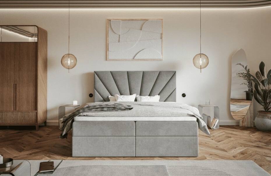 Elvisia Manželská postel EMMA Boxspring 6 | šedá/Jasmine 90 160 x 200 cm Provedení: Postel bez toppera - main (2)