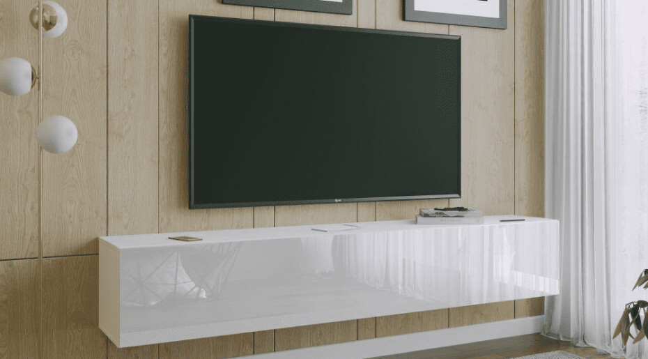 ArtExt Závěsný TV stolek JOY | 200 cm Barva: Černý lesk (drážky) - main (5)