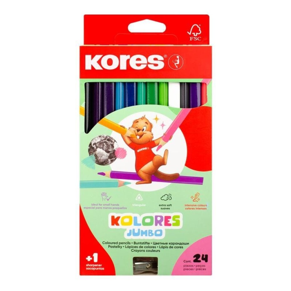 Kores Jumbo trojhranné pastelky 5 mm s ořezávátkem 24 barev - main (0)