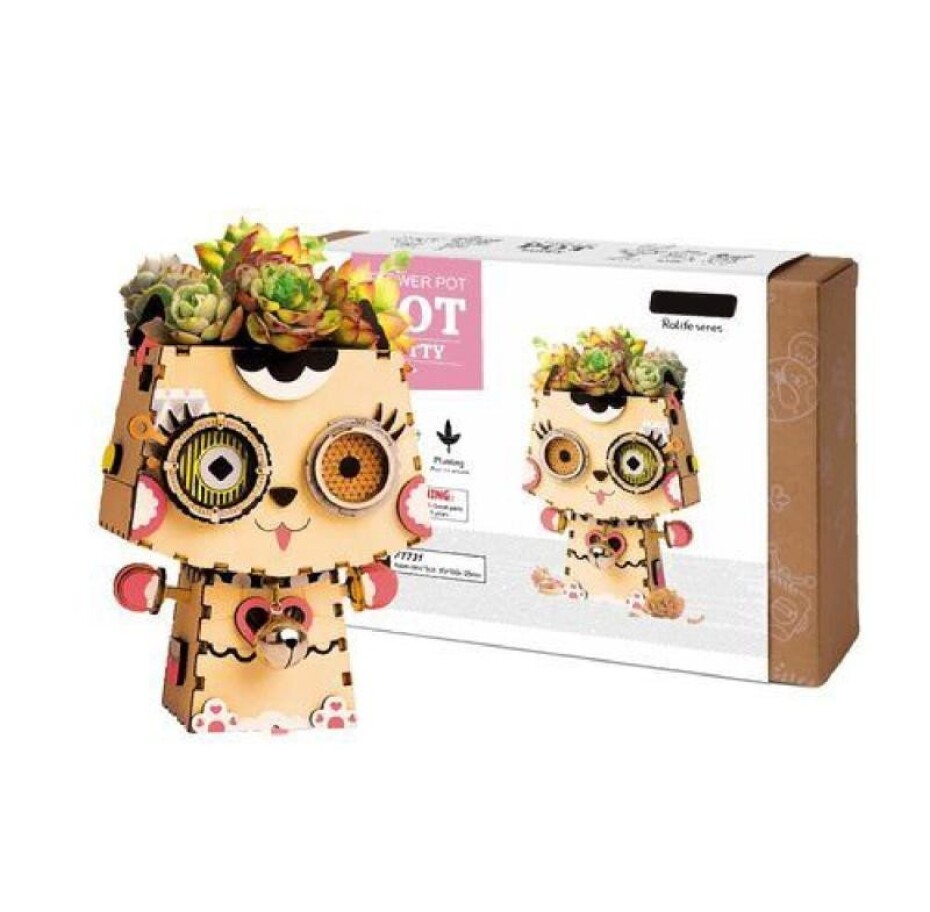 NiXiM Dřevěné 3D puzzle - Květinač kočička - main (0)