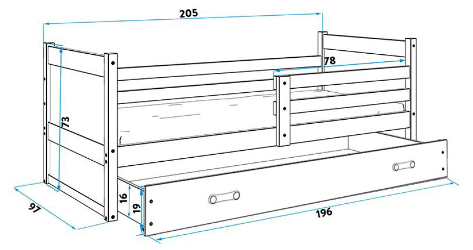 BMS Dětská postel RICO 1 | bílá 90 x 200 cm Barva: Růžová - main (10)