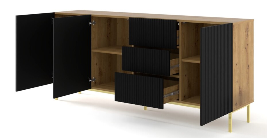 ARTBm Komoda RAVENNA B 3D3S 200 | dub artisan / černá matná Provedení: Dub artisan / černý mat / zlaté nohy - main (5)