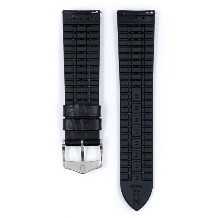 Řemínek Hirsch George - černý, bílé prošití - 24 mm - L – Standardní délka (doporučujeme) - 22 mm - Stříbrná - main (2)