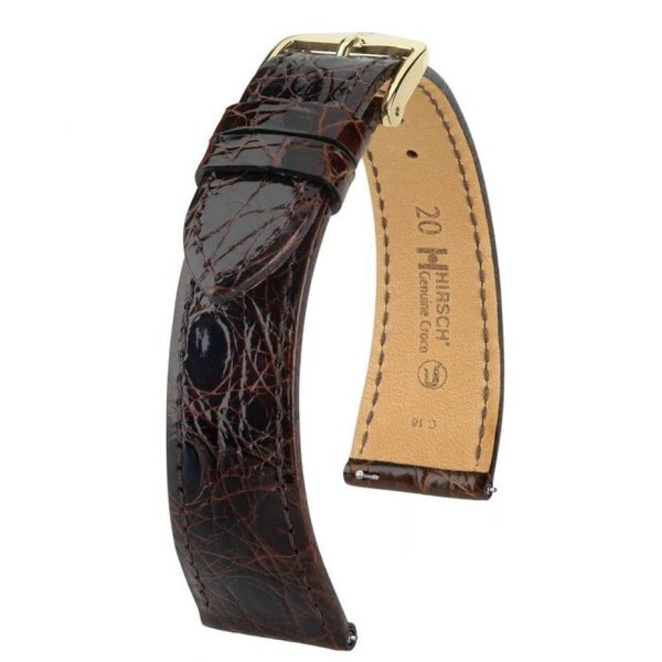 Řemínek Hirsch Genuine Croco - hnědý, lesk - 20 mm - L – Standardní délka (doporučujeme) - 18 mm - Zlatá - main (0)