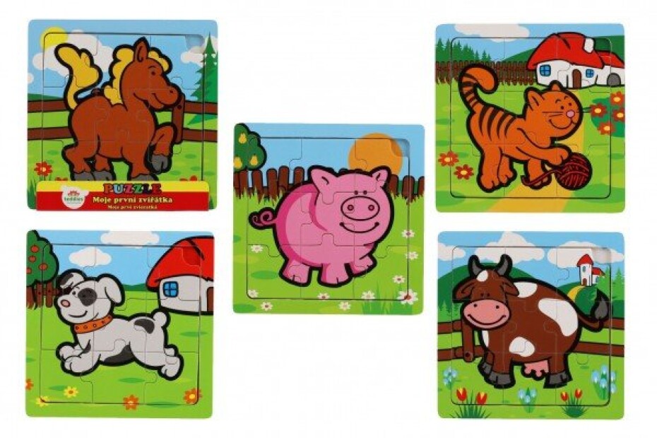 Mini puzzle Moje první zvířátka dřevěné 9 dílků 15x15x0,8cm (6 druhů) - main (0)