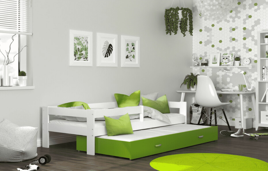 ArtAJ Dětská postel HOPE P2 s přistýlkou ​​| bílá/zelená 80 x 190 cm - main (1)