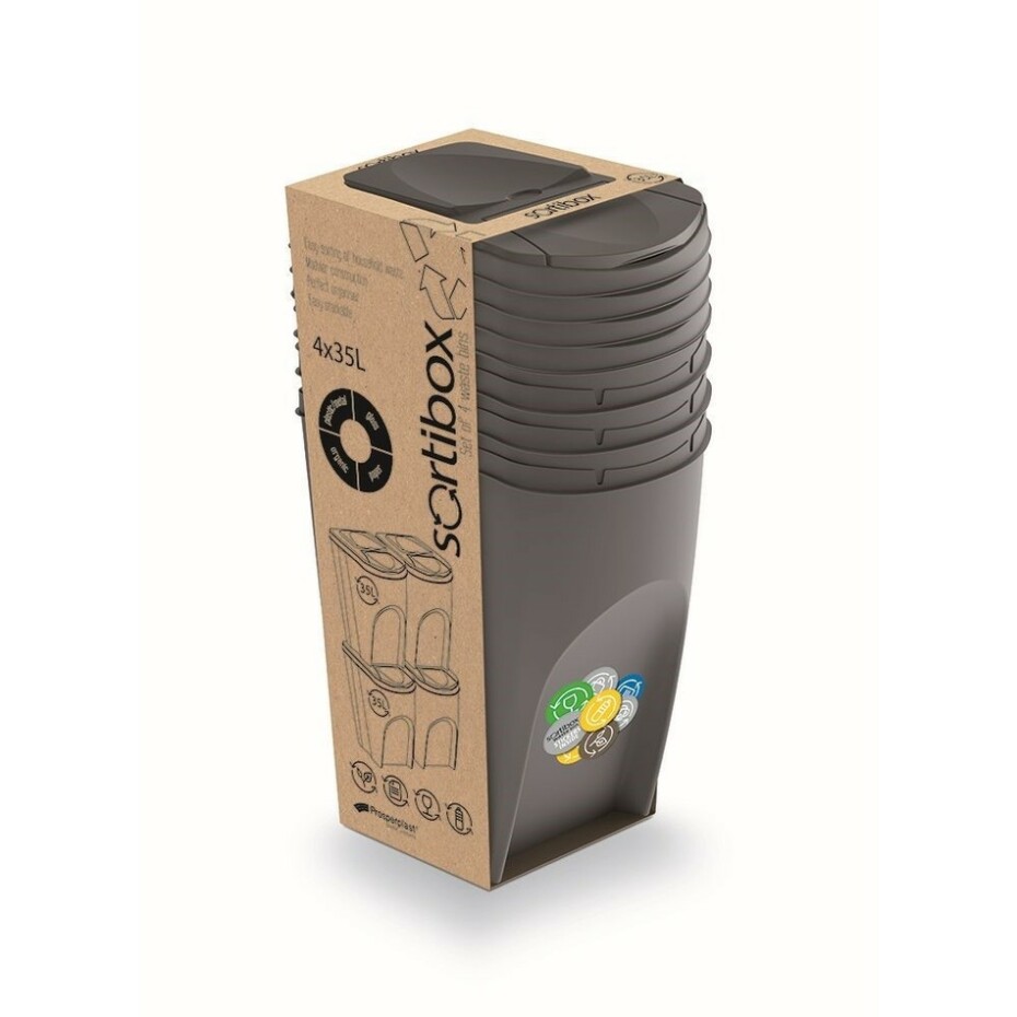 Koš na tříděný odpad Sortibox 35 l, 4 ks, šedá - main (1)