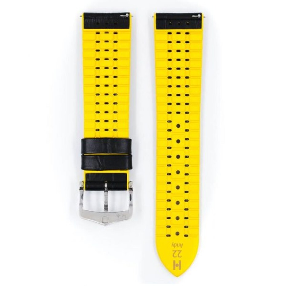 Řemínek Hirsch Andy - černo-žlutý - 22 mm - L – Standardní délka (doporučujeme) - 20 mm - Stříbrná - main (2)