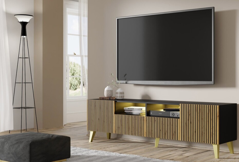 ARTBm TV stolek RAVENNA F 2D2S 200 | černá matná / dub artisan Provedení: Černá matná / dub artisan / černé nohy - main (8)