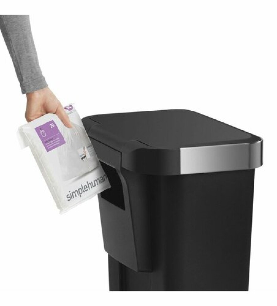 Pedálový odpadkový koš Simplehuman – 45 l, kapsa na sáčky, obdélníkový, černý plast /nerez - main (3)