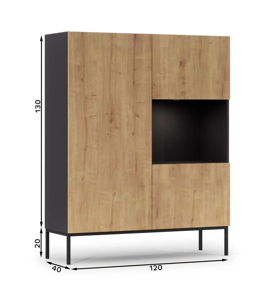 Artelta Vitrína LANZZI 120 Barva: Černá / dub artisan - main (7)
