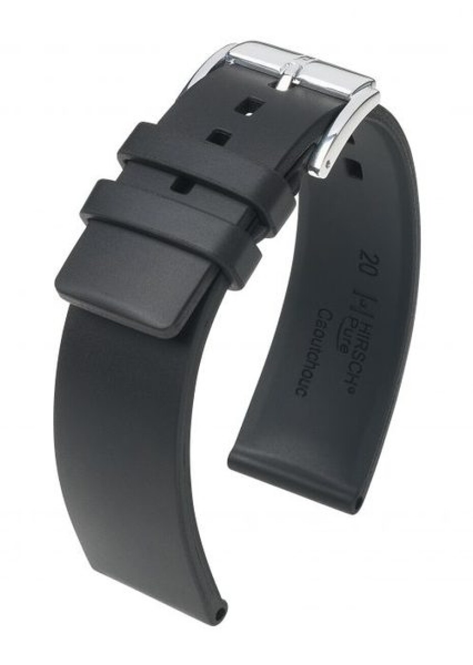 Řemínek Hirsch Pure - černý - 22 mm - L – Standardní délka (doporučujeme) - 20 mm - Stříbrná - main (0)