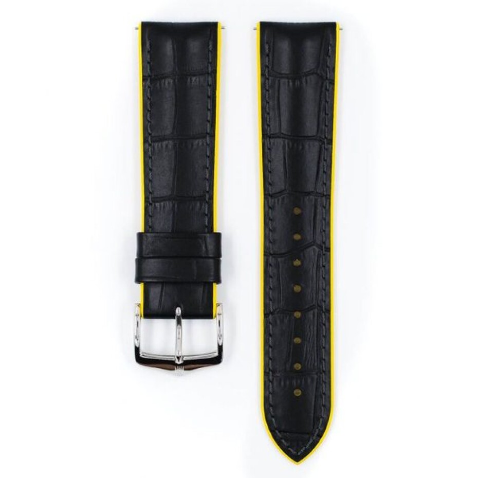 Řemínek Hirsch Andy - černo-žlutý - 22 mm - L – Standardní délka (doporučujeme) - 20 mm - Stříbrná - main (1)