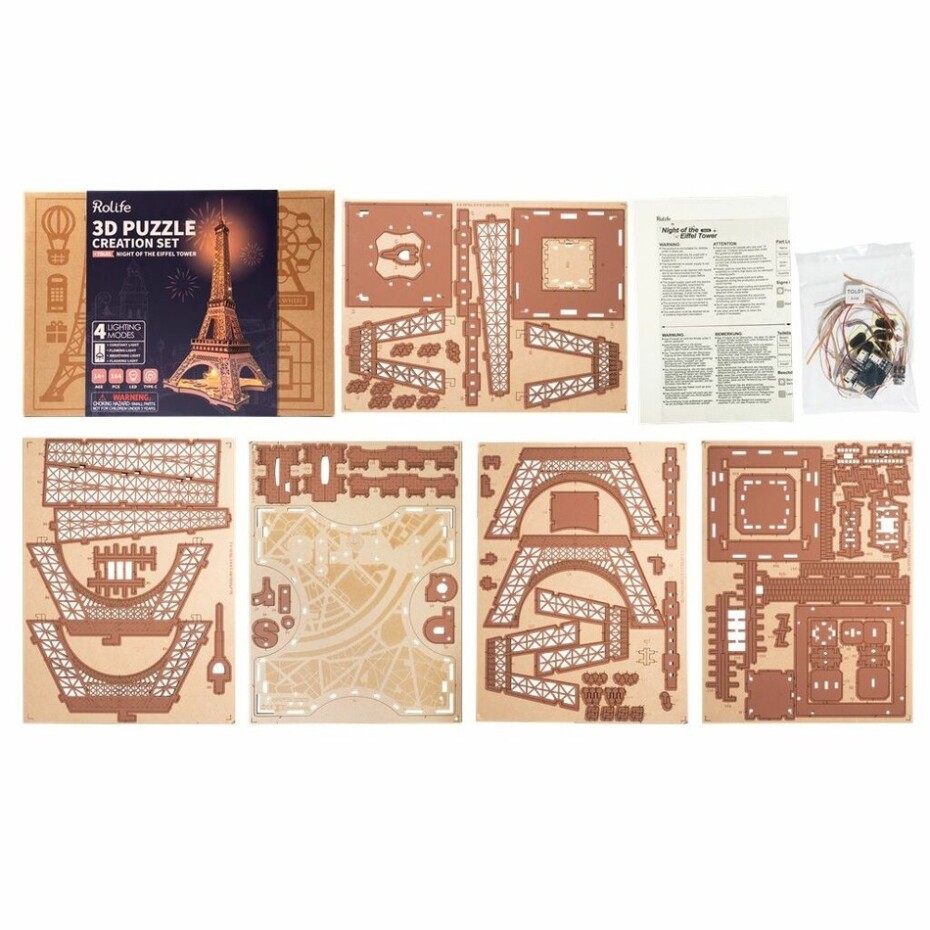 RoboTime 3D Dřevěné puzzle Rolife Noc Eiffelovy věže svítící - main (2)