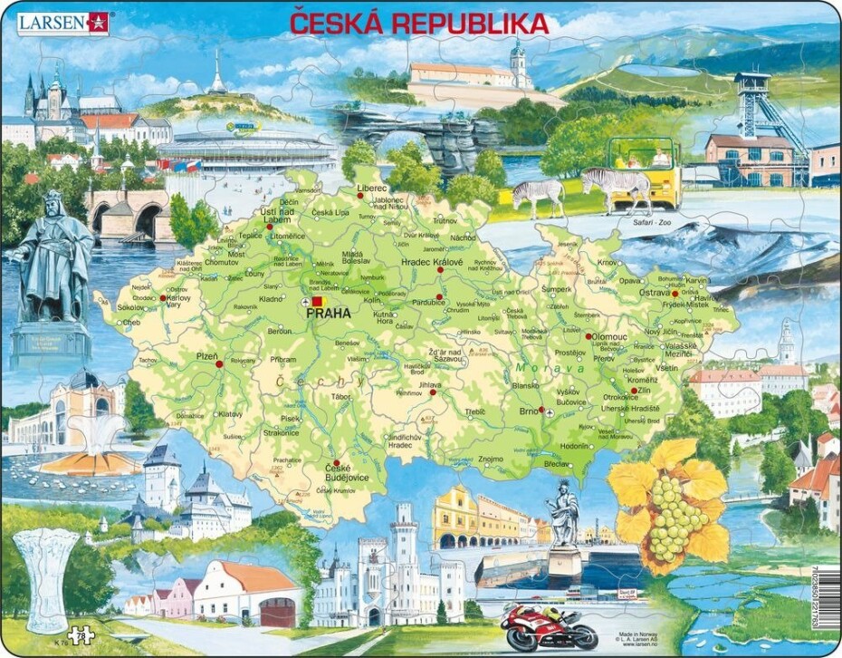 Puzzle MAXI - Mapa Česko  atraktivní místa/77 dílků - Larsen - main (0)