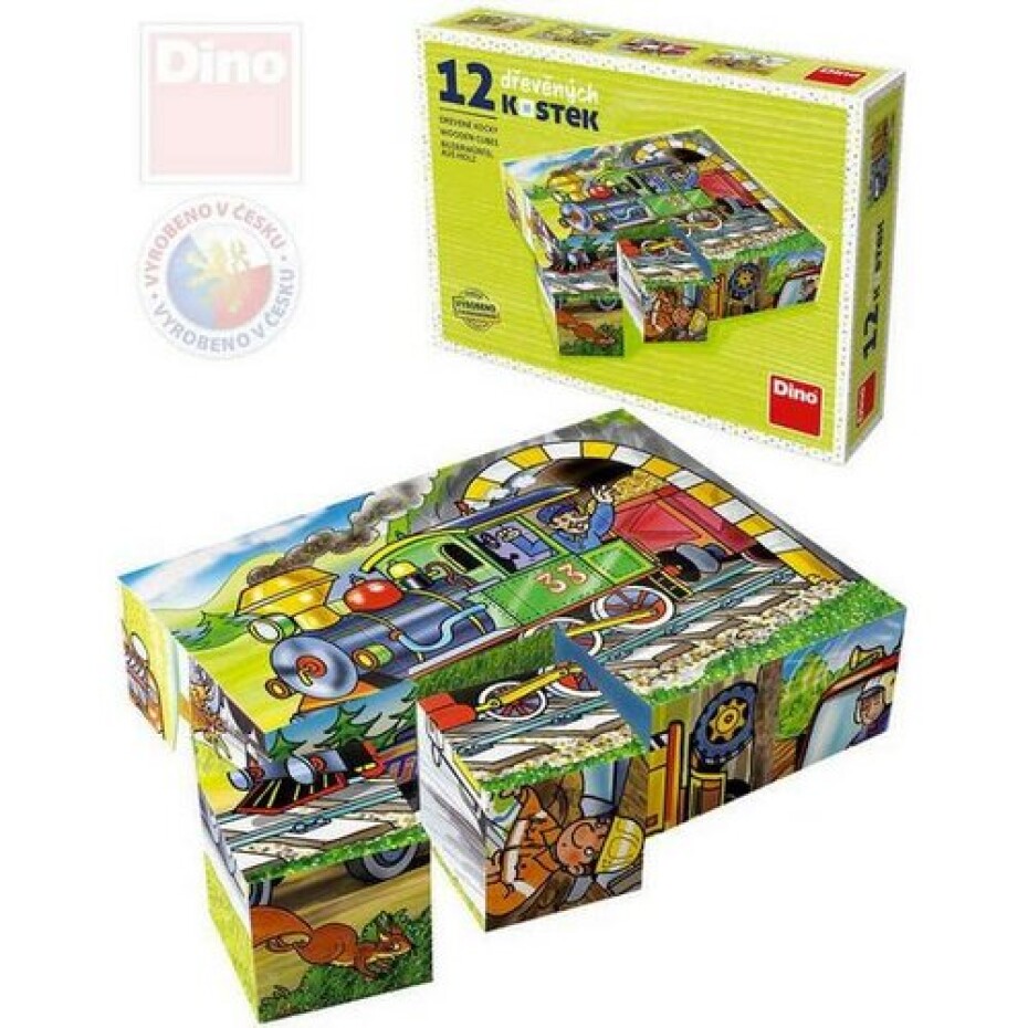 Kostky kubus Mašinka dřevo 12ks v krabičce 16x12x4cm - main (0)