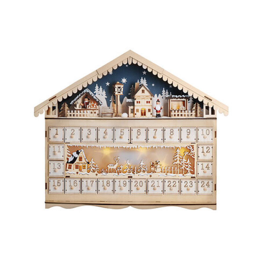 Solight LED adventní kalendář  horská chata, 10x LED, 50x40cm, 2x AA - main (0)