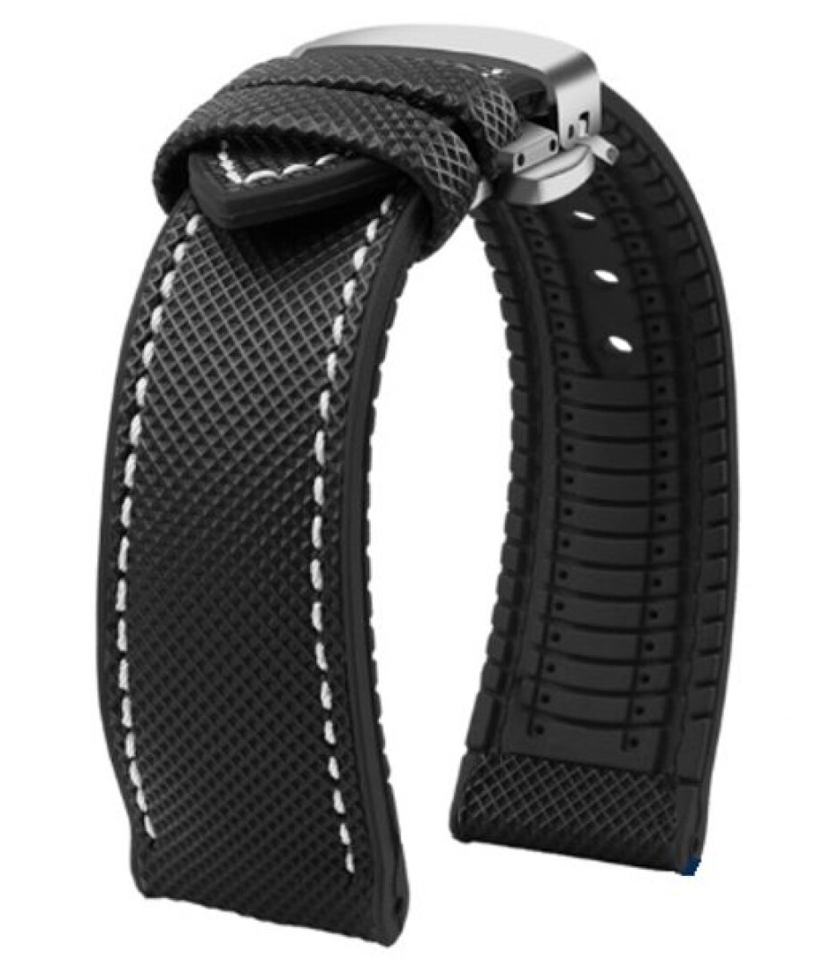 Řemínek gumový se stříbrnou motýlovou sponou - černý/bílé prošití - 24 mm - main (0)