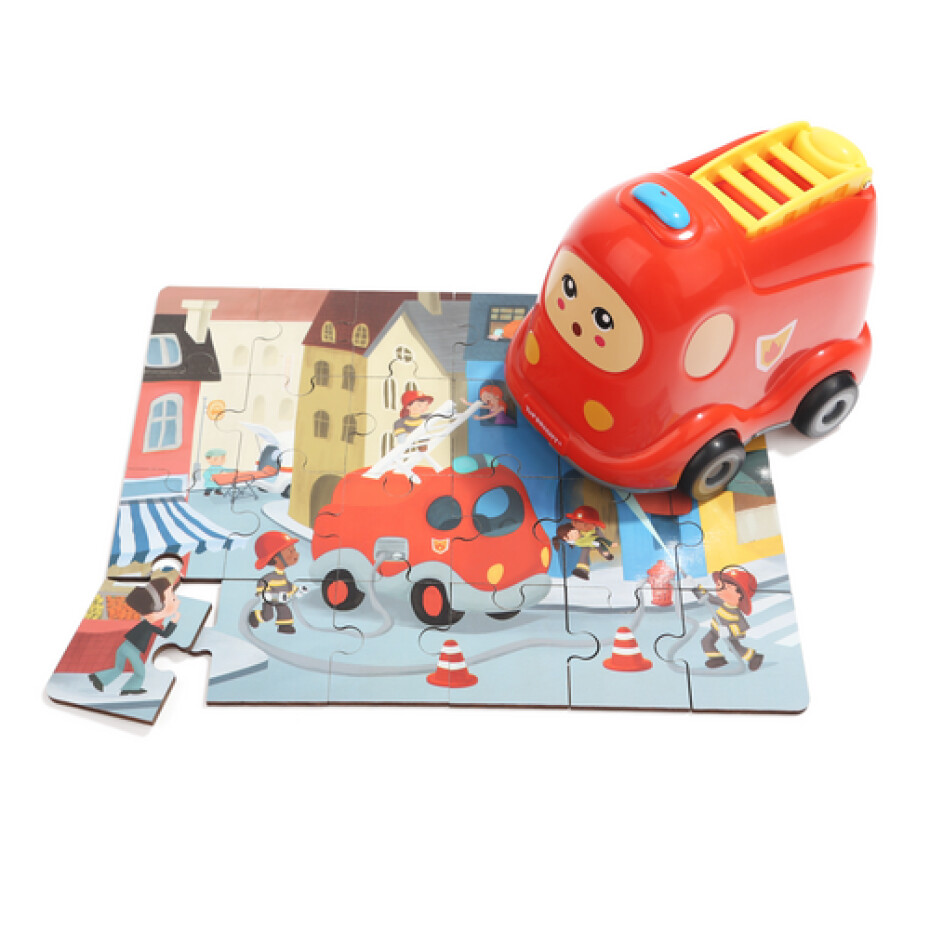 Puzzle Hasičské auto, dřevěné s hračkou - main (0)