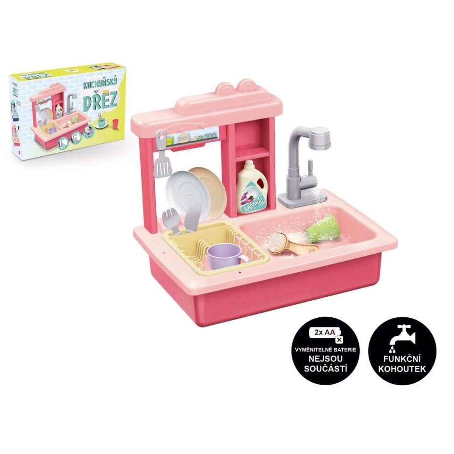 Teddies Dřez na mytí nádobí s funkčním kohoutkem na vodu, růžová - main (1)