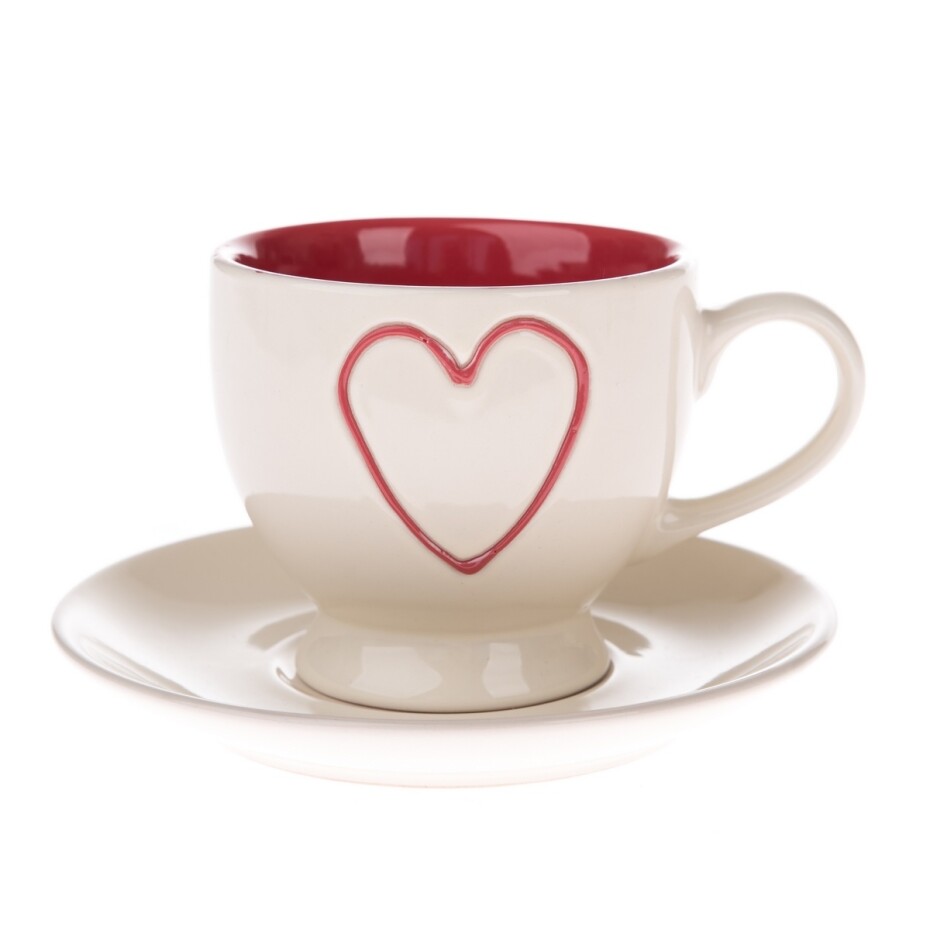 Keramický šálek s podšálkem Red Heart, 200 ml - main (0)
