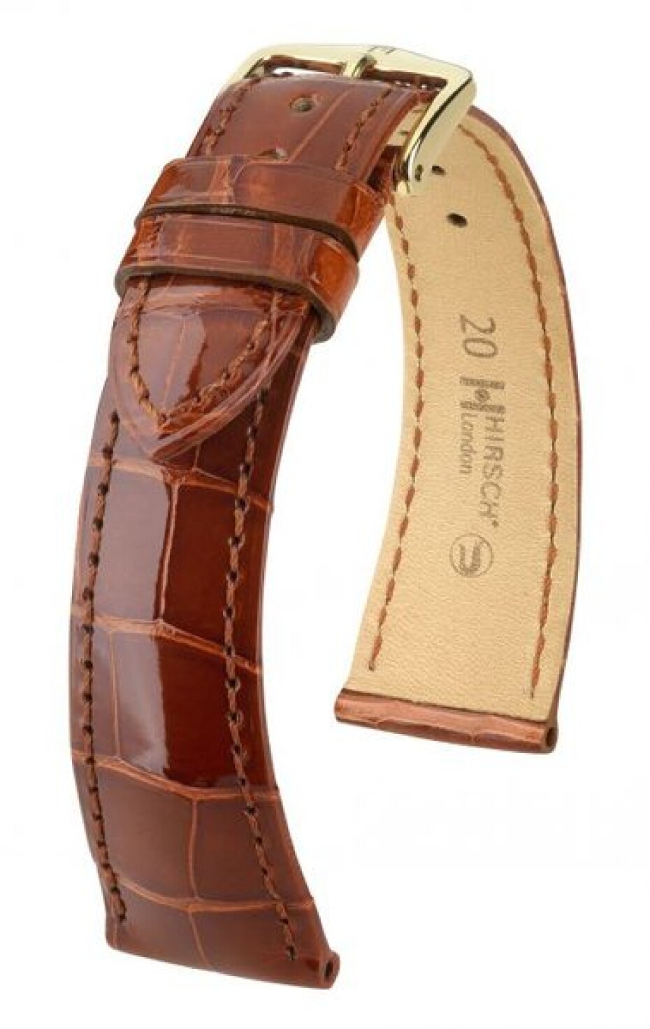 Řemínek Hirsch London Alligator - zlatohnědý, lesk - 19 mm - L – Standardní délka (doporučujeme) - 14 mm - Zlatá - main (0)