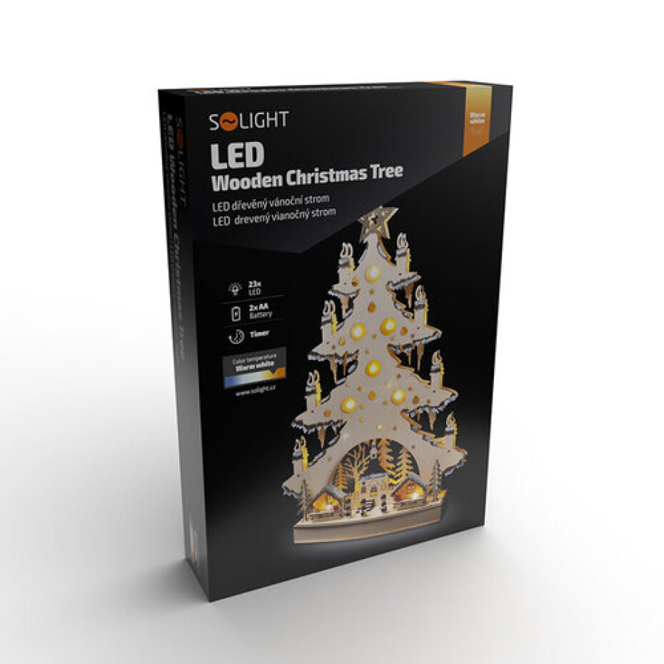 Solight LED dřevěný vánoční stromek s dekoracemi, 23x LED, 64 cm, 2x AA - main (5)