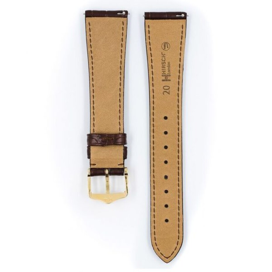 Řemínek Hirsch London Alligator (NO QR) - hnědý, mat - 18 mm - L – Standardní délka (doporučujeme) - 16 mm - Zlatá - main (2)