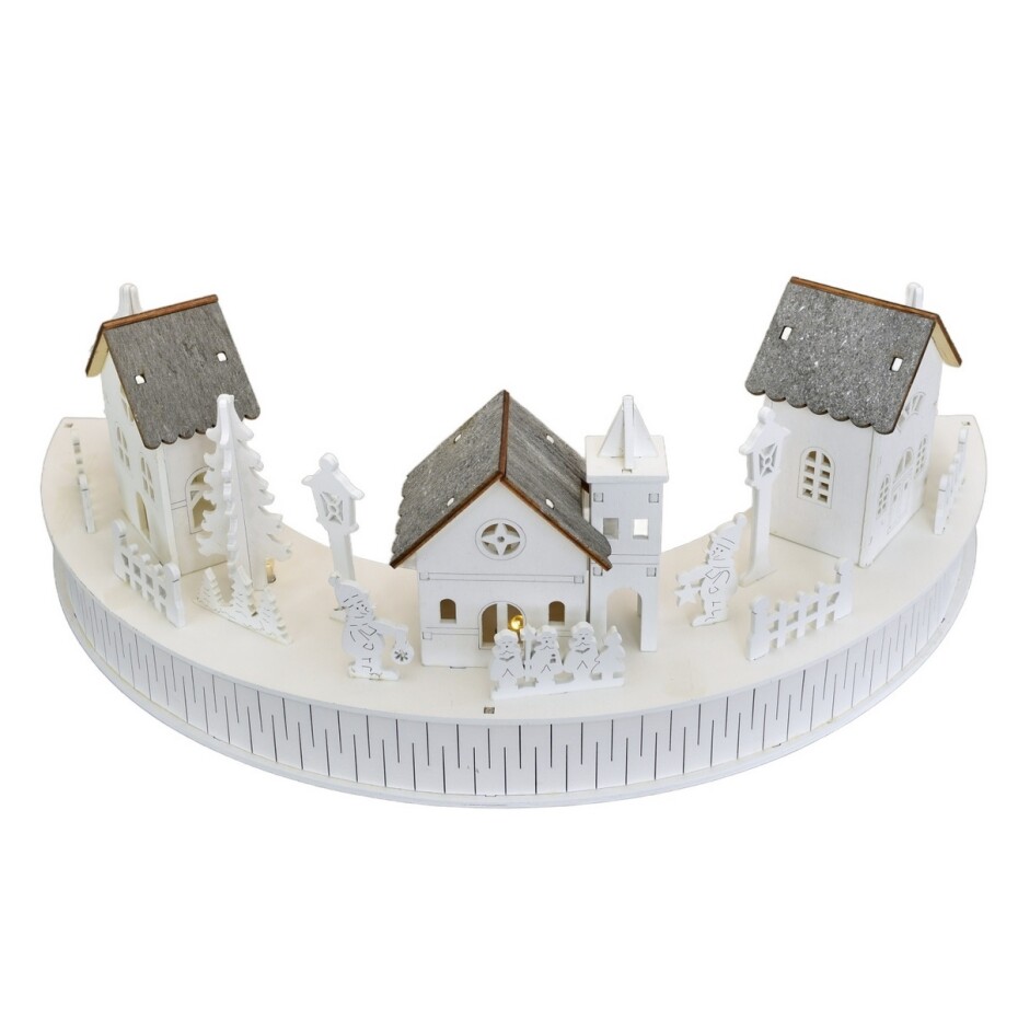 Dřevěná svítící LED dekorace Vesnička s kostelíkem, 40 x 14 x 20 cm, půlkruh - main (5)