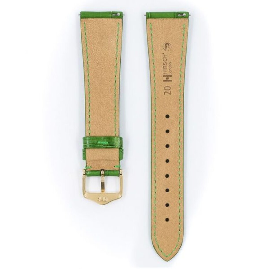 Řemínek Hirsch London Alligator - zelený, mat - 18 mm - M – Střední délka - 16 mm - Zlatá - main (2)