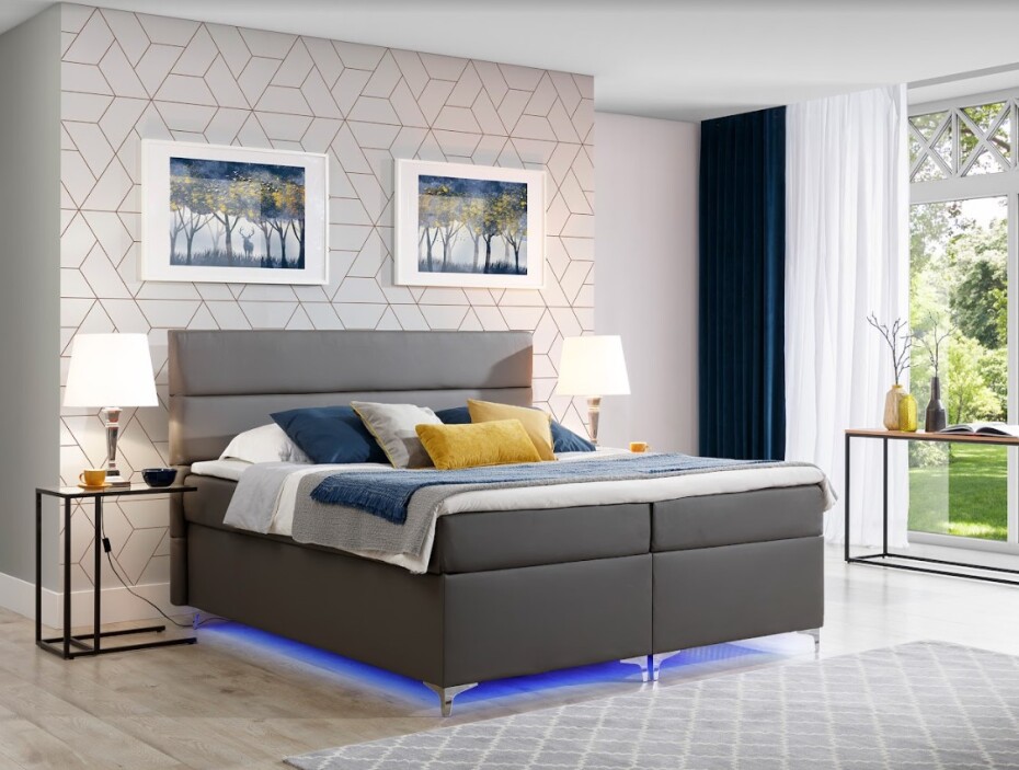 Artelta Manželská postel AMADEO Boxspring s LED osvětlením | 140 x 200 cm Barva: BAO 04 - Sawana 05 (šedá) - main (7)