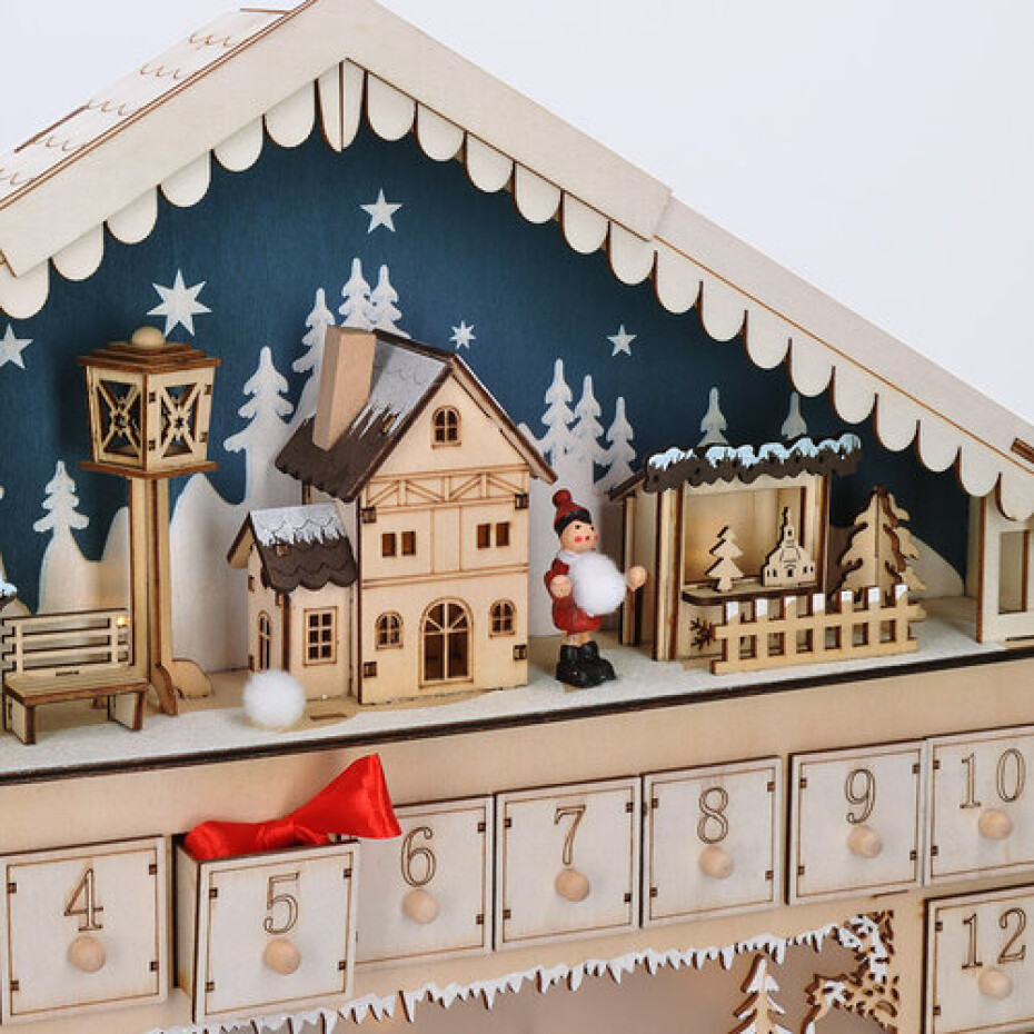 Solight LED adventní kalendář  horská chata, 10x LED, 50x40cm, 2x AA - main (5)