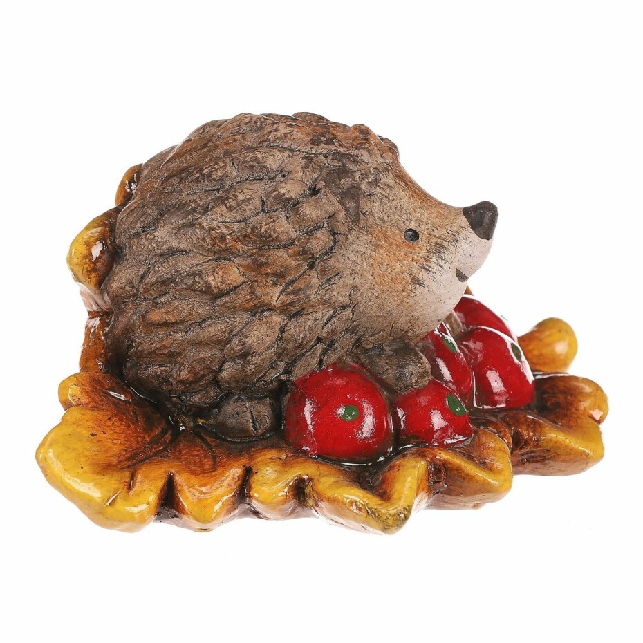 Ježek s červenými bobulemi na listu, keramika, 10 x 15 x 8 cm - main (5)