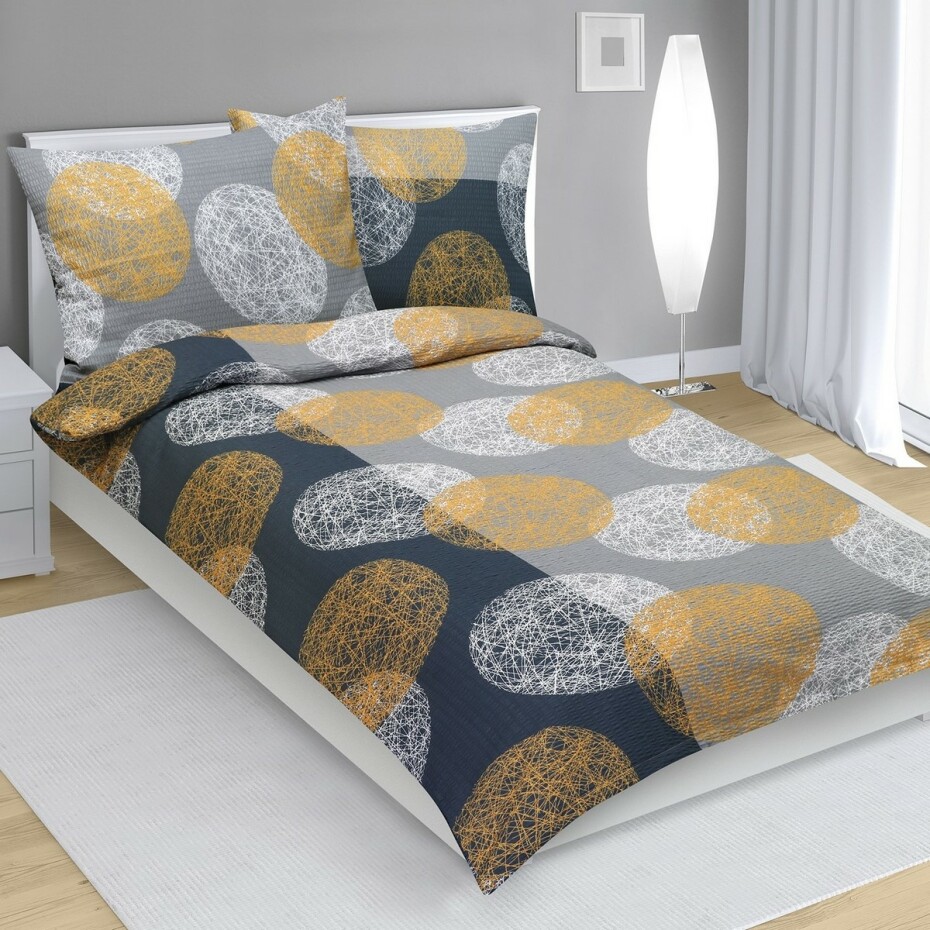 Bellatex Krepové povlečení Koule šedooranžová, 140 x 220 cm, 70 x 90 cm - main (0)