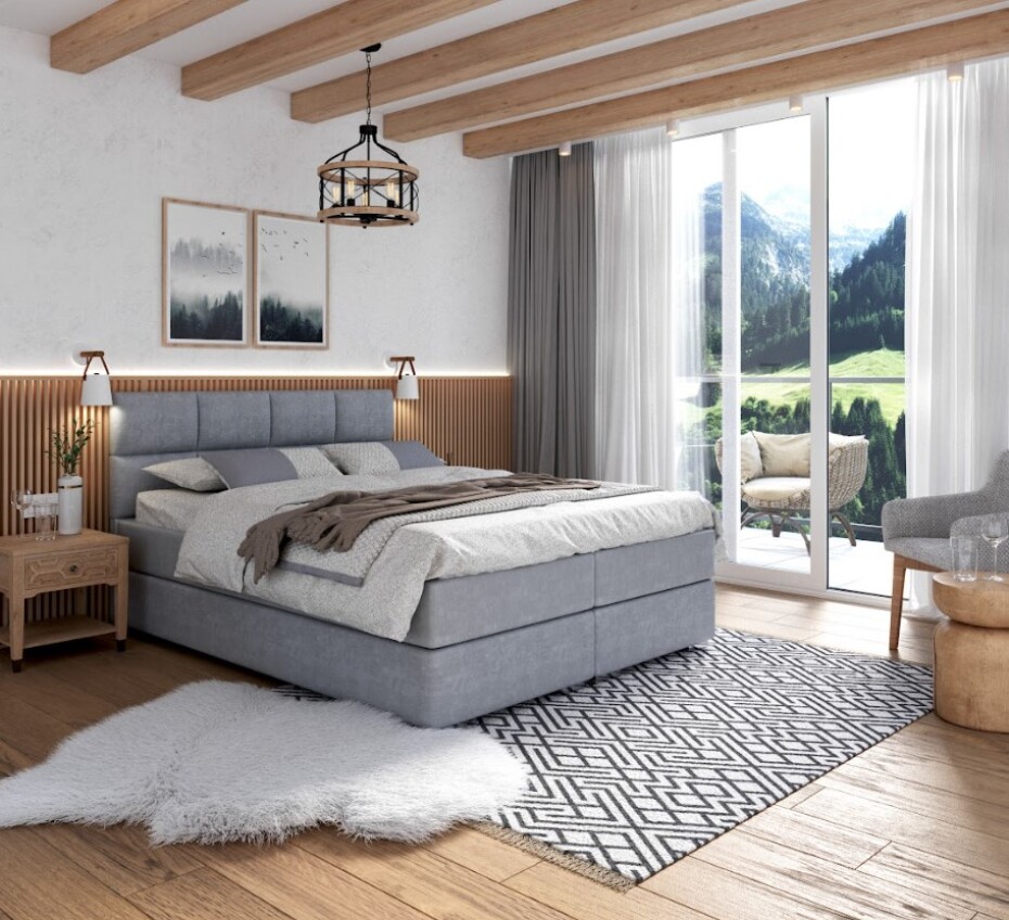 FDM Manželská postel PORTLAND Boxspring | šedá 180 x 200 cm - main (1)