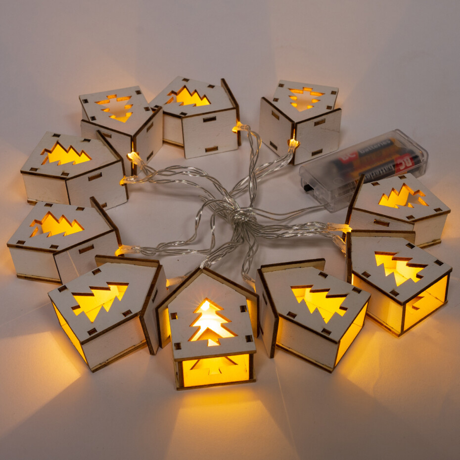 Vánoční LED dekorace Domky se stromečkem bílá, 150 cm - main (1)