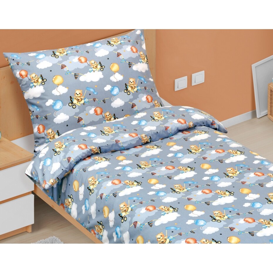 Bellatex Bavlněné povlečení Junior Medvídek v letadle, 140 x 200 cm, 70 x 90 cm - main (1)
