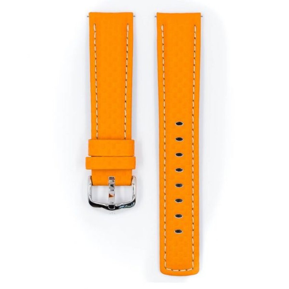 Řemínek Hirsch Carbon - oranžový - 20 mm - L – Standardní délka (doporučujeme) - 18 mm - Stříbrná - main (1)