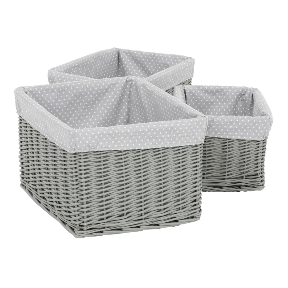Sada proutěných regálových košů s látkou Šedý puntík, 3 ks, 3 velikosti, 48 x 25 x 39 cm - main (4)
