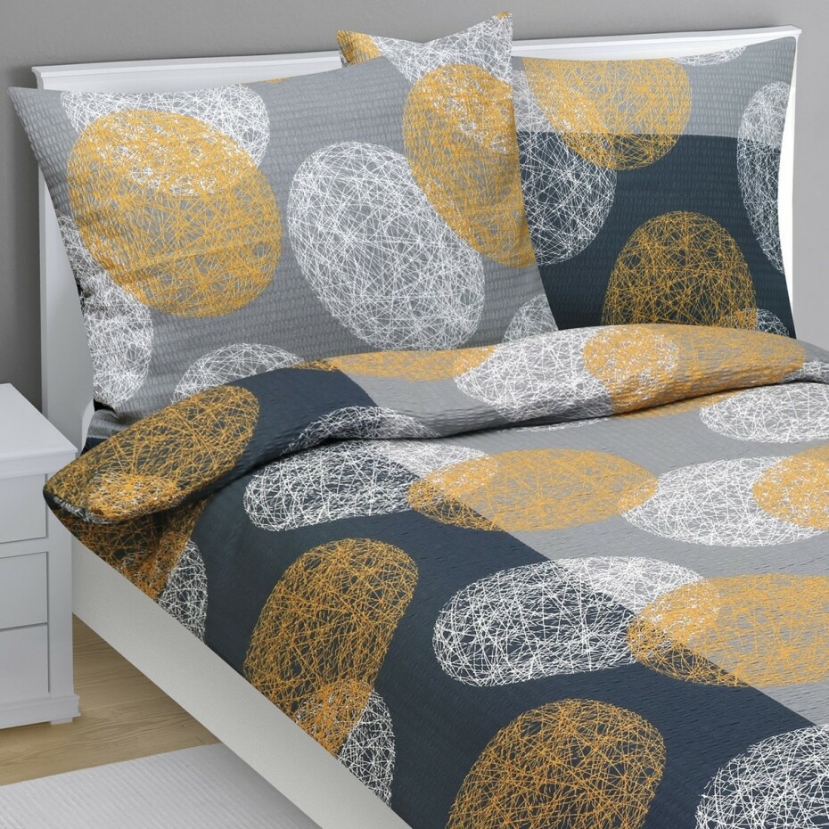 Bellatex Krepové povlečení Koule šedooranžová, 140 x 220 cm, 70 x 90 cm - main (1)