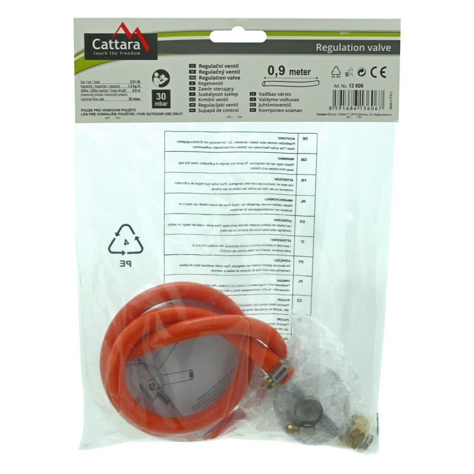 Cattara 13606 Plynový regulátor tlaku 30 mbar EN16129 s hadicí 0,9 m - main (3)