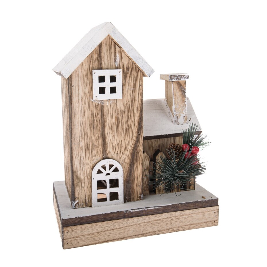 Vánoční LED dekorace Dřevěný zasněžený domek, 17 x 25 x 20 cm - main (0)