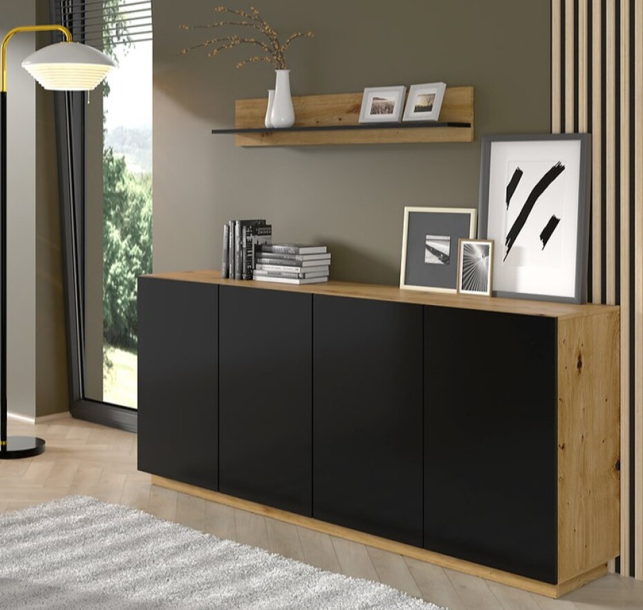 ARTBm Komoda AURA 4D | dub artisan/černý mat - main (1)