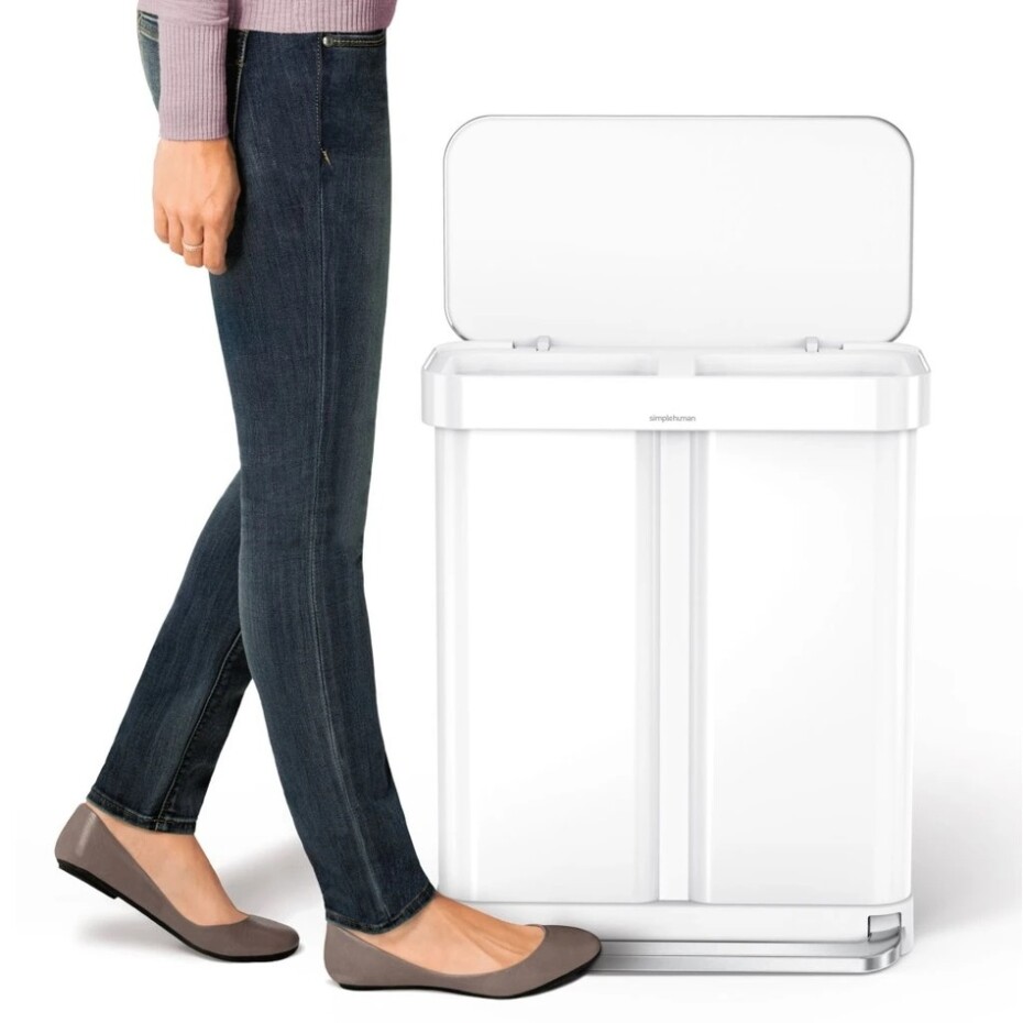 Simplehuman Pedálový odpadkový koš na  tříděný odpad, 58 l, bílá ocel - main (4)