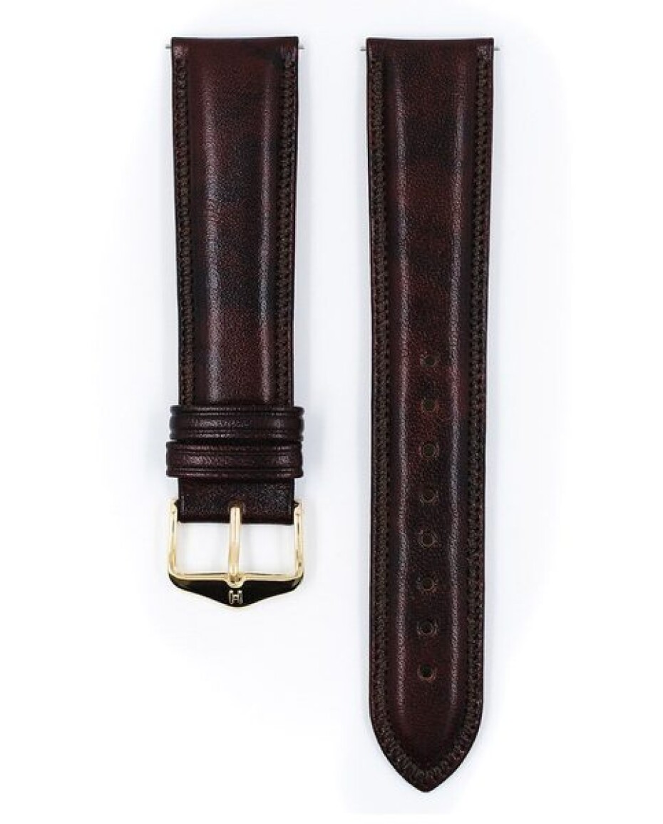 Řemínek Hirsch Ascot - hnědý, lesk - 18 mm - L – Standardní délka (doporučujeme) - 16 mm - Zlatá - main (2)