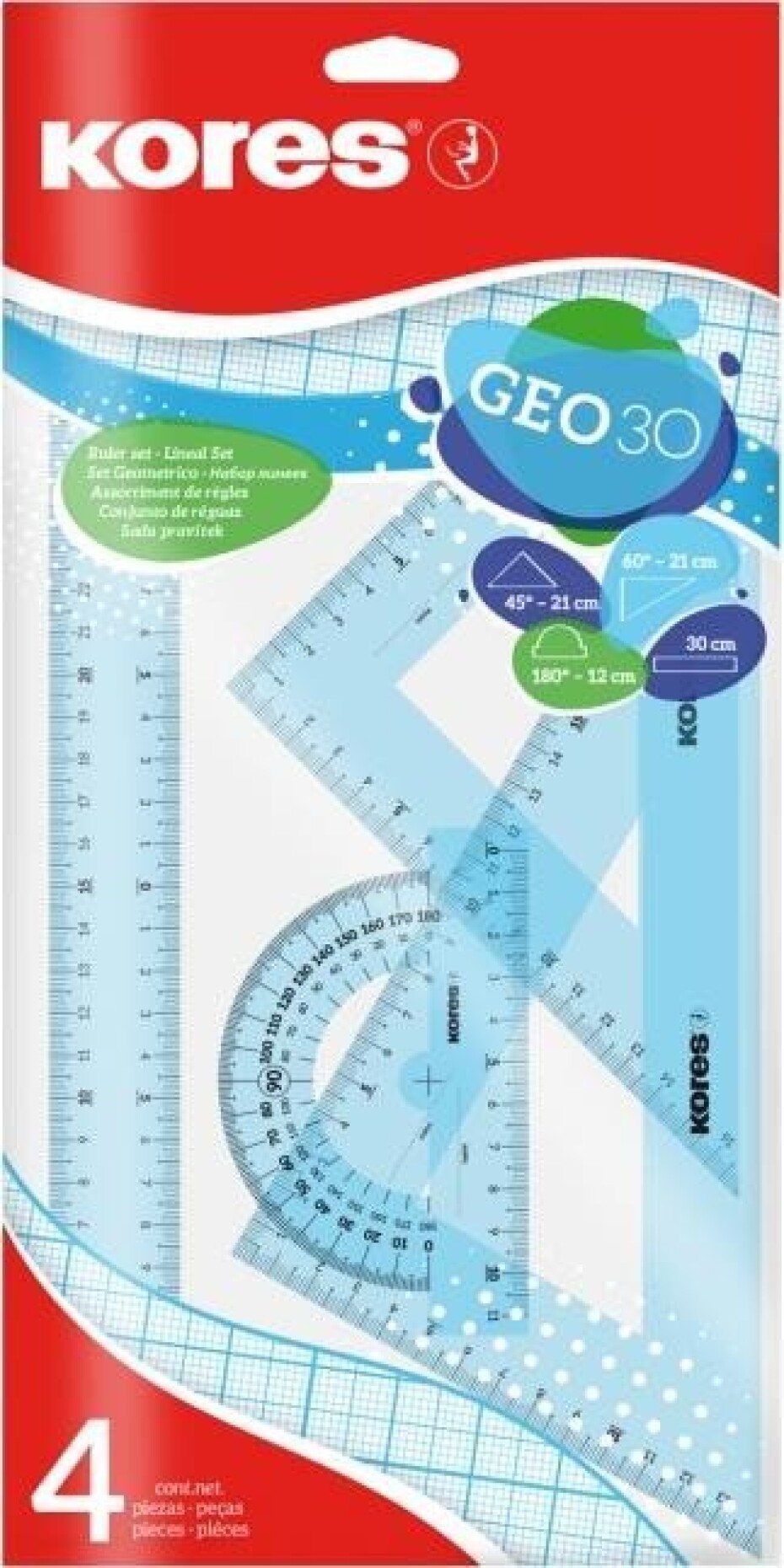 Sada na geometrii  GEO set 30cm, set plastových pravítek, 4 ks v polybagu - main (0)