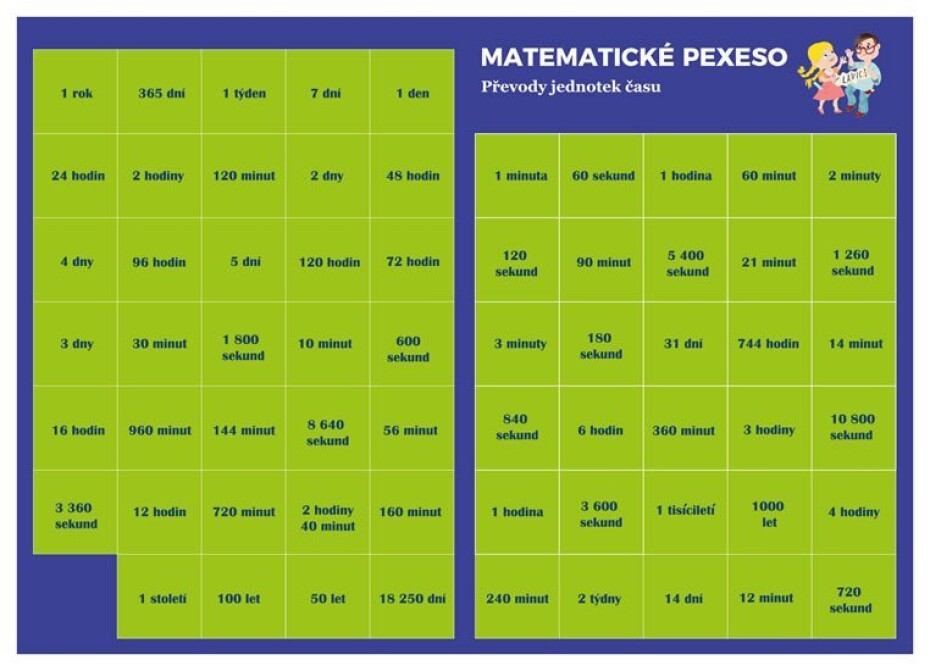 Pexeso: Matematika - Převody jednotek času - Martin Staněk - main (0)