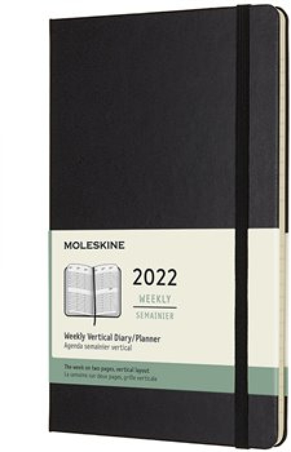 Vertikální týdenní diář Moleskine 2022, tvrdý, černý L - main (0)