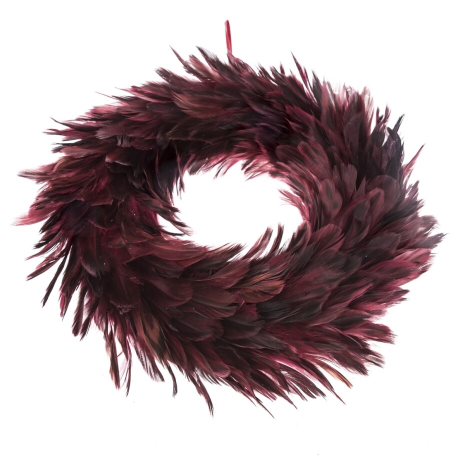 Dekorační věnec z peří Downy, pr. 30 cm, vínová - main (0)