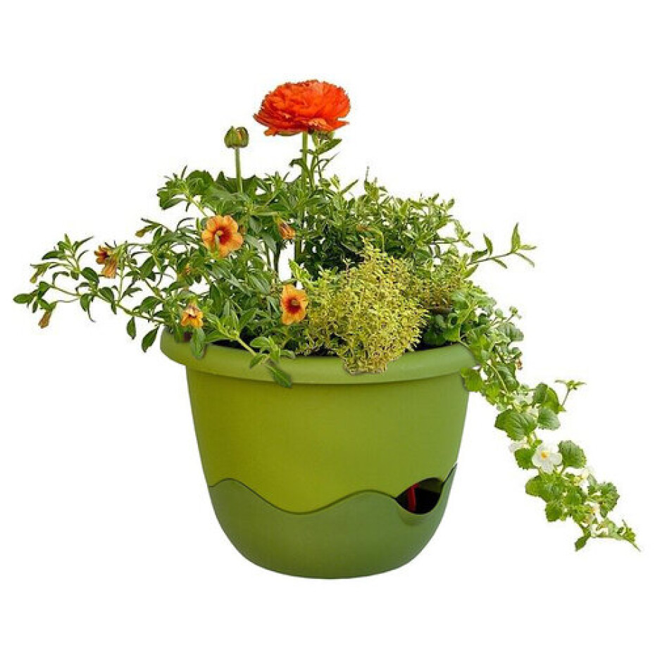 Samozavlažovací závěsný květináč Mareta, zelená, 25 cm, Plastia, pr. 25 cm - main (1)